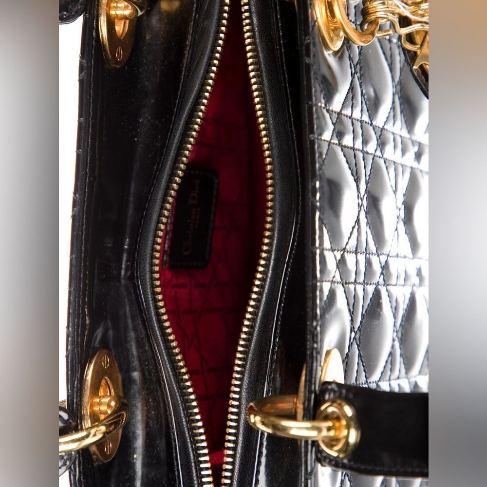 Christian Dior Vintage Medium Lady Dior Black Patent Cannage Bag Gold Hardware - Picture 10 of 14